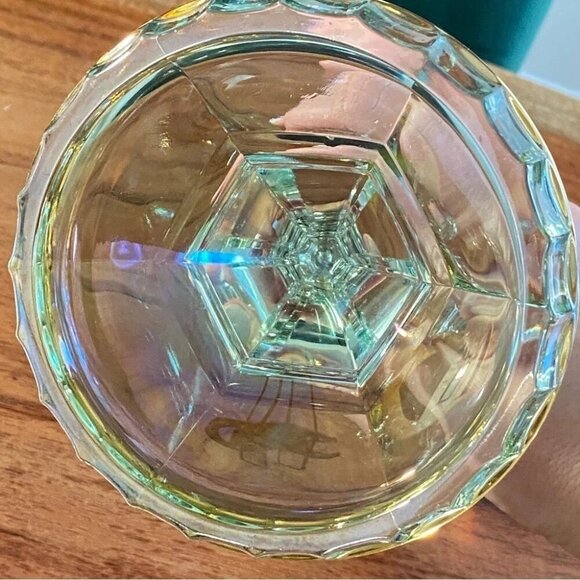 Vintage Italian Lead Crystal Candle Holder in Green and Gold 8.5in - Picture 11 of 16